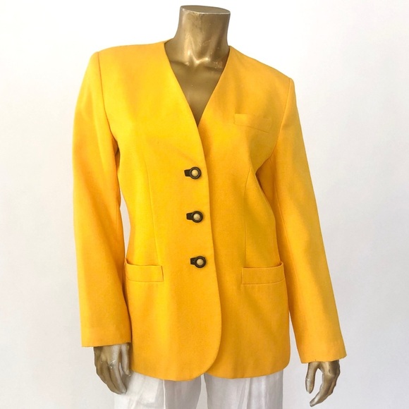 VINTAGE JACQUELINE FERRAR BRIGHT YELLOW 3-BUTTON BLAZER 6 - Picture 1 of 6